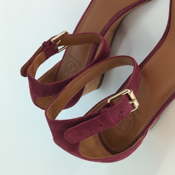 Tory Burch Savannah Suede Cork Wedge Purple 8.5 open toe summer preppy casual - Picture 8 of 14